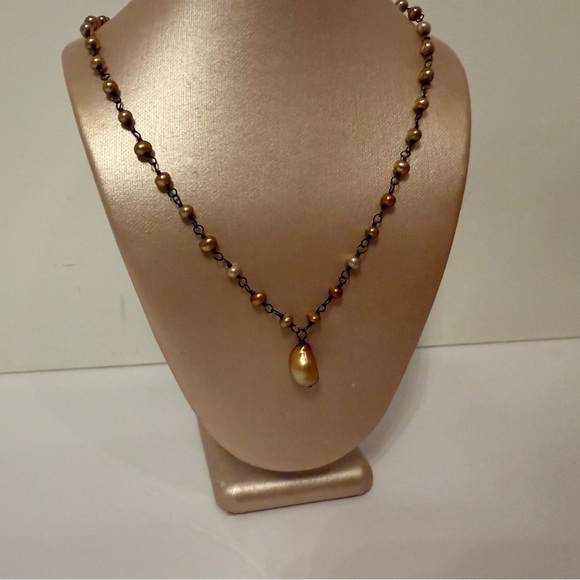 SILPADA NECKLACE OXIDIZED STERLING SILVER 925 LINKS COPPER FRESHWATER PEARLS 17” - Picture 2 of 9